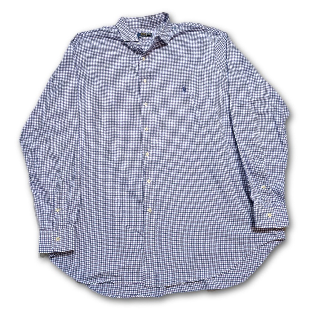 Polo Ralph Lauren Mens 2XLT Button Down Shirt Purple Blue Gingham Cotton